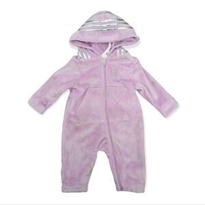 Adidas baby light lilac velour hooded one piece Size 3 months